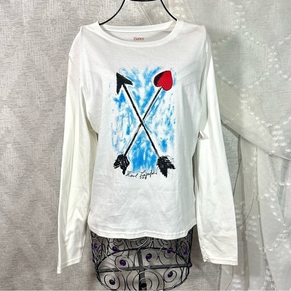 NWT Saks Fifth x Karl Lagerfeld 2008 arrow white long sleeve top size XL - Picture 2 of 7